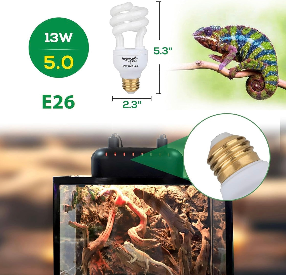Hygger Zoo Zoo 5.0 UVA/UVB Reptile Light Bulb